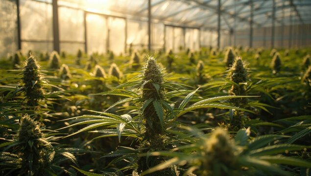 Indoor cannabis cultivation setup focusing on efficient greenhouse farming practices