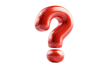 Playful red question mark emoji character with shiny reflective design representing confusion, curiosity, and intrigue isolated on transparent background PNG
