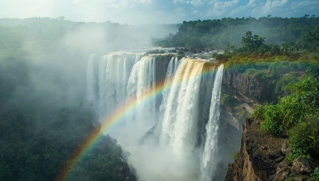 Brazilian waterfall scene with cascading water, emphasizing natural erosion processes
