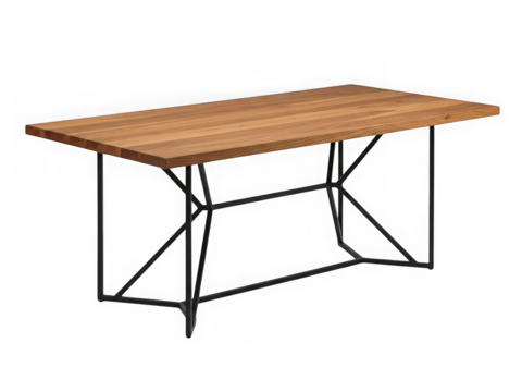 Modern wooden dining table with metal base isolated on transparent background - Powered by Adobe