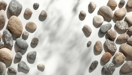 Naklejka na ściany i meble Set of various sea pebble stones isolated on a white background, suitable for background or decorative purposes