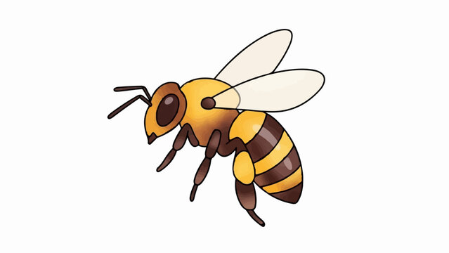 Stylized cartoon bee with yellow and brown stripes, delicate wings, and antennae
