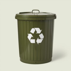Green recycling bin with white recycling symbol on plain background green bin trash can