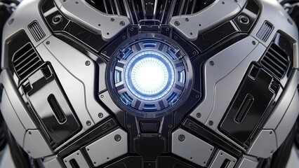 Fototapeta premium Futuristic Machine Core with Bright Circular Energy Source and Metallic Structure