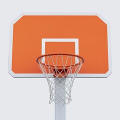 Orange basketball backboard with white net and rim hoop