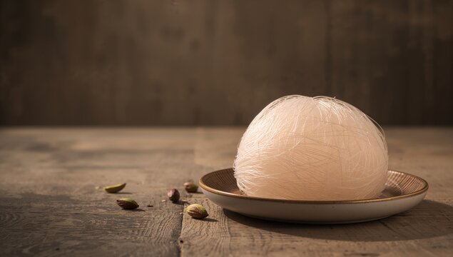 Pismaniye, a Turkish sweet with cotton candy-like fibers, serving as a background for editorial use