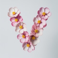 Pink and white flowers arranged in the shape of the letter V shape floral pink flowers