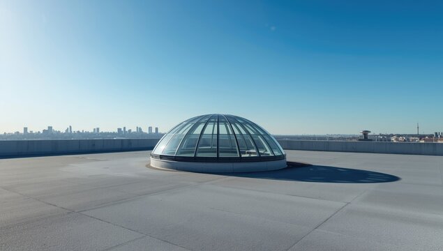 Vented skylight dome installed on a buildings flat roof, enhancing daylight access and energy efficiency