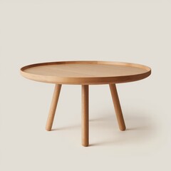 Round wooden coffee table with tapered legs on light background wooden table round table