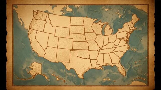 Vintage USA Map, Antique American Map, Distressed Country Borders, Old World Atlas