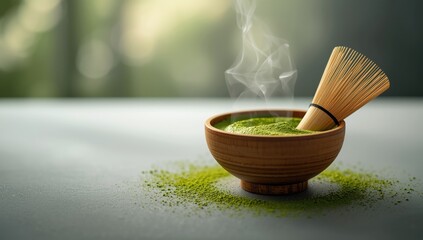 Detailed shot of finely ground matcha tea powder, highlighting its role in Japanese tea rituals and potential antioxidant properties