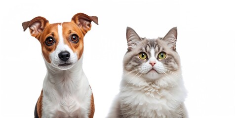 Image of a lively Jack Russell Terrier and happy Scottish Straight cat, highlighting pet behavior and emotional expression