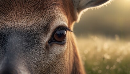 Deer eye shot highlighting detailed iris and surrounding fur, suitable for nature study backgrounds and wildlife documentation, Earth Day