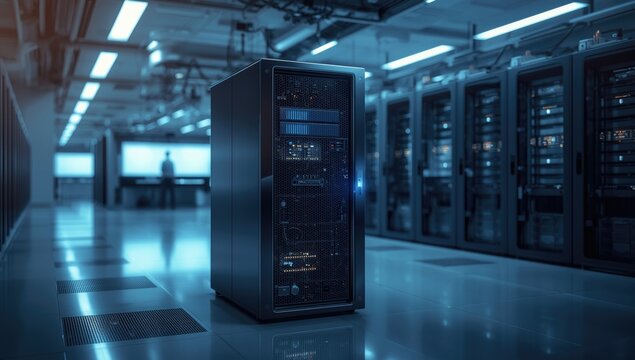 Networking server hardware in a data center setup, focused on infrastructure reliability - Powered by Adobe