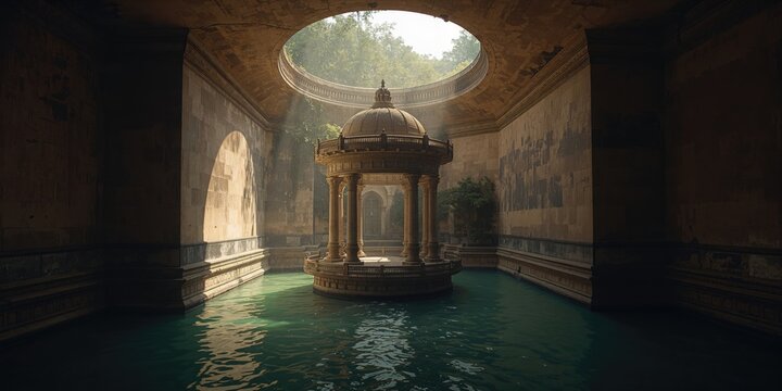Sumur Gumuling, ancient submerged prayer hall with symmetrical design in a cultural heritage location, World Heritage Day