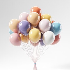 A cluster of thirteen pastel colored balloons floating upwards celebration