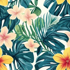 tropical palm leaves seamless pattern background illustration