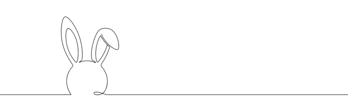 A playful continuous line drawing of bunny ears, with one ear flopped, symbolizing curiosity and cuteness