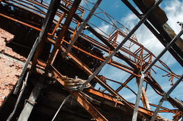 ruined street and destroyed houses the city Kiev war in Ukraine