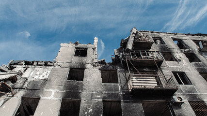 ruined street and destroyed houses the city Kiev war in Ukraine