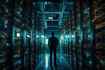 Cybersecurity expert monitoring data processing or cloud computing services