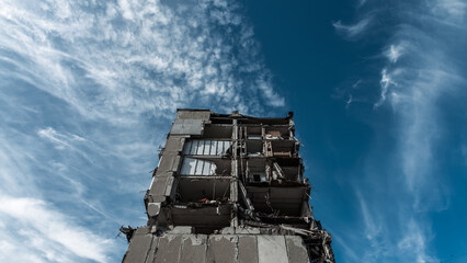 ruined street and destroyed houses the city Kiev war in Ukraine
