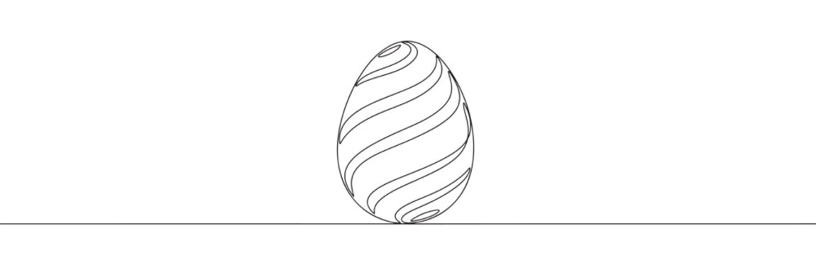 A decorative Easter egg with swirling patterns, rendered in a continuous line drawing, representing holiday joy