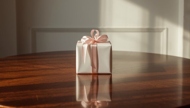 Elegant high-end gift with loop placed on table, used for multiple occasions and raising questions about ethical practices, seasonal relevance, or cultural recognition