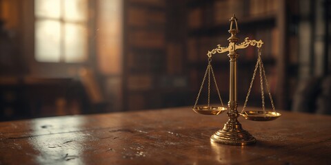 Antique legal balance scale on wood surface, used for assessing compliance in document formatting.