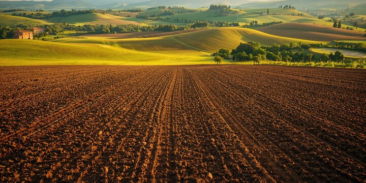 Rolling landscape with fertile soil ready for cultivation, soil quality assessment for sustainable farming