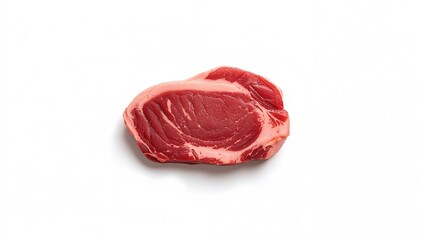 Fototapeta premium Uncooked beef piece on a white backdrop, highlighting raw meat characteristics for food presentation