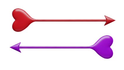 Red and purple heart shaped arrows on clean backdrop