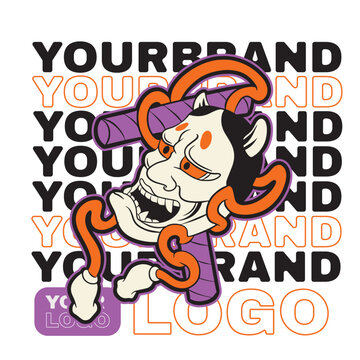 Japanese Demon Oni Mask Logo Design vector illustration	