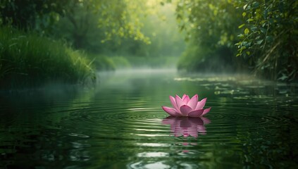 Lotus flower in a river setting, serving as a serene backdrop for editorial headers and visual layouts