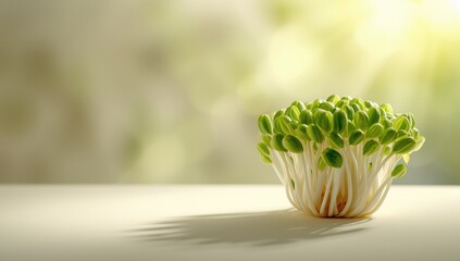 Backlit soybean sprout showcasing lush green foliage and delicate leaf structure, ideal for agricultural research background