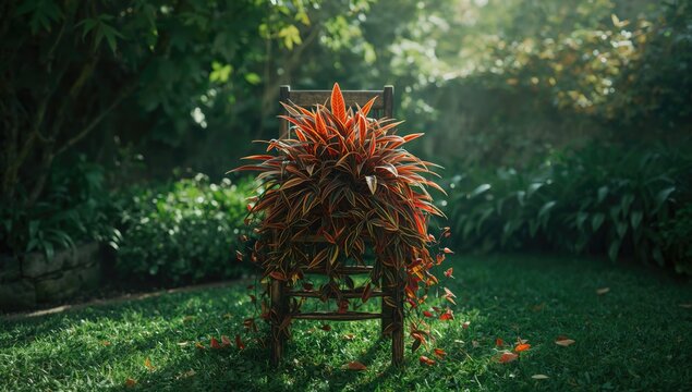 Red Stardust Aglonema on a wood chair, showcasing ornamental foliage, World Plant Day
