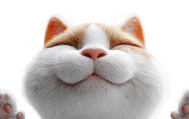 Cute cat face emoji character raising small paw conveying happiness, charm, and playful mood isolated on transparent background PNG