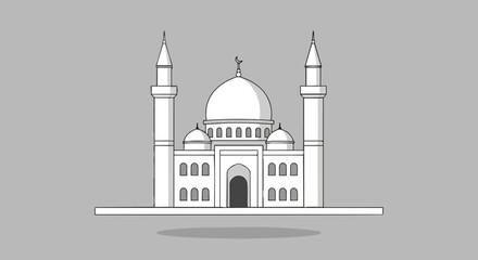 Fototapeta premium The image depicts a minimalist line art illustration of an Islamic mosque structure a serene spiritual building symbol of faith and worship.