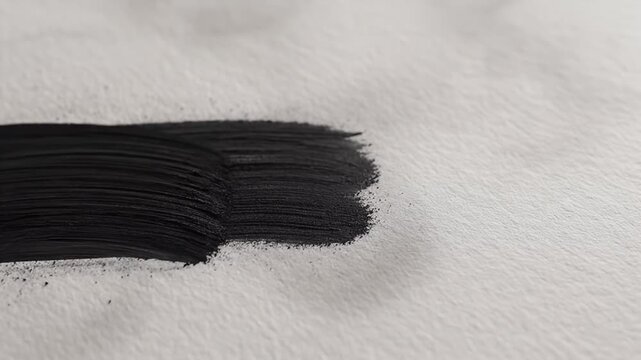 Black Paint Stroke on White Paper Abstract Art Background Texture Creative Design