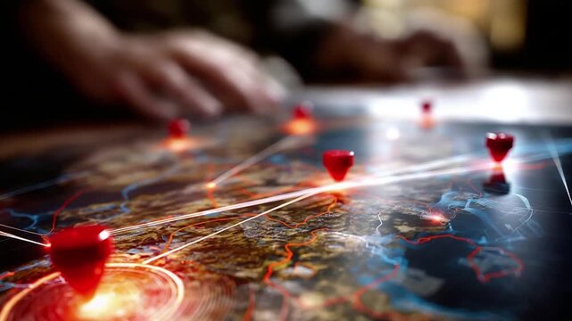 Tactical military map with strategic markers and digital overlay graphics operation planning visualization d