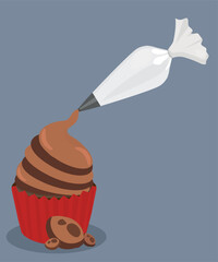  Illustration with Chocolate Cupcake and Piping Bag