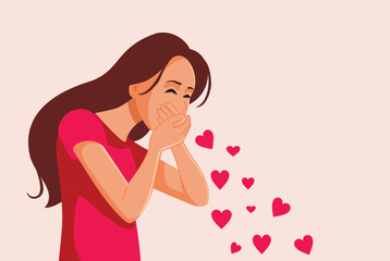 Woman Sick of Too Much Love Vector Conceptual Illustration. Girlfriend has too much affection to give feeling sick and overwhelmed 