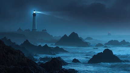 Lighthouse At Night With Stormy Sea