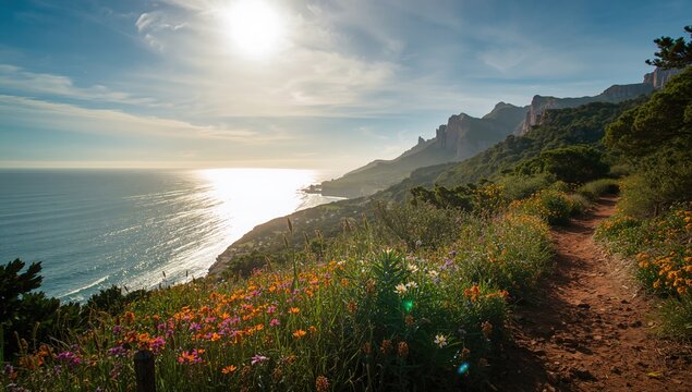 Scenic coastal trail with rugged terrain and ocean views suited for adventure tourism