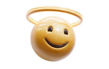 Smiling face with halo emoji floating slightly showing innocence kindness and playful angelic expression isolated on transparent background PNG