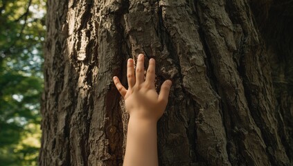 Small hand holding a tree branch highlights childhood engagement with the outdoors, Earth Day