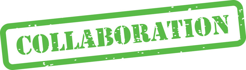 Green rubber stamp with collaboration text