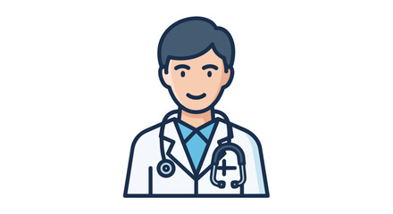 Fototapeta premium Professional male doctor avatar illustration embodying dedicated healthcare service, medical expertise, and patient well-being, presented in a