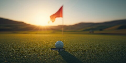 Golf ball placed near the hole with flag, highlighting accuracy and concentration in sports