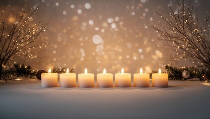 White candles placed in alignment to produce a layered glow, focusing on ambiance and heat distribution, ideal for mood lighting